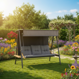 Huśtawka trzyosobowa z roletą i podłokietnikami grafitowa