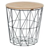 Stolik z koszem z drewnianym blatem 40 x 41 cm