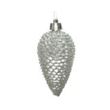 Bombka plastikowa szyszka brokatowa 8 x 4,5 cm 6 sztuk srebrny