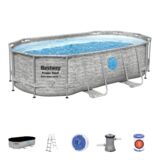 Basen owalny ze stelażem Steel Pro MAX 427 x 250 x 100 cm imitacja rattanu Bestway