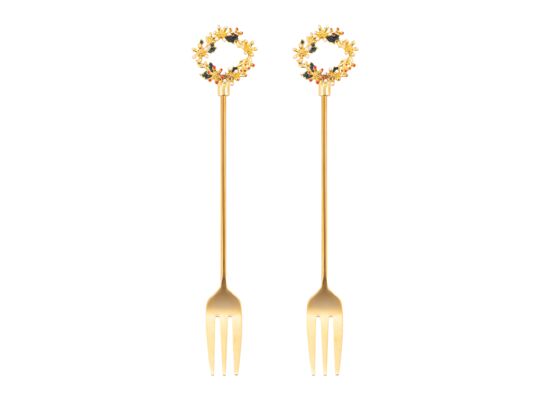 Widelczyk do ciasta z ozdobną końcówką świąteczny wianek złoty 2 sztuki