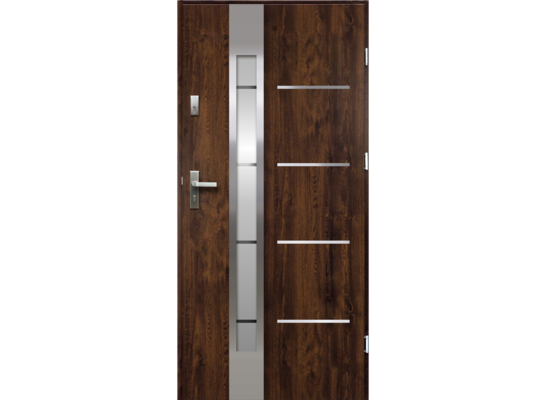Drzwi zewnętrzne S68 LUNA lakomat-paski inox orzech 90P 2Z/011/07