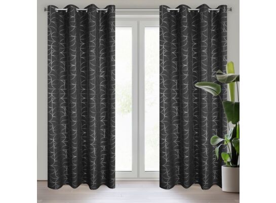 Zasłona gotowa na przelotkach Evi 140 x 250 cm czarno-srebrny