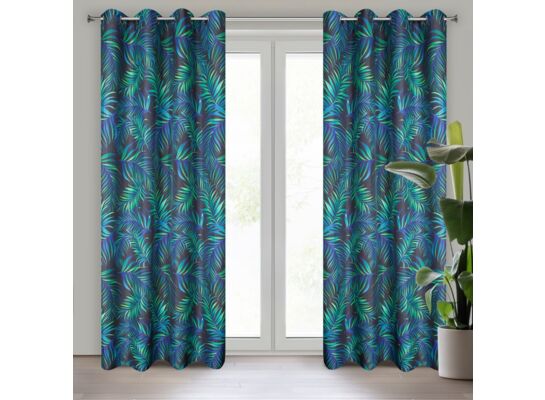 Zasłona gotowa na przelotkach PALMS 140 x 250 cm czarno-zielony