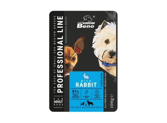 Saszetka dla dorosłych psów małych i średnich ras z królikiem 100 g Super Beno