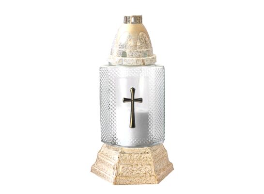 Znicz szklany Z-12/Z krzyż 11 x 25 cm 24 h 60 g złoty