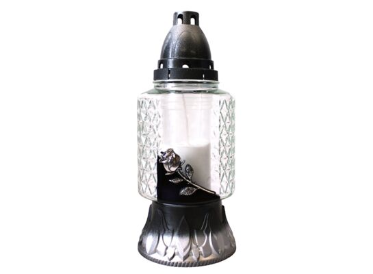 Znicz szklany Z-17/S róża 11 x 27 cm 24 h 60 g srebrny