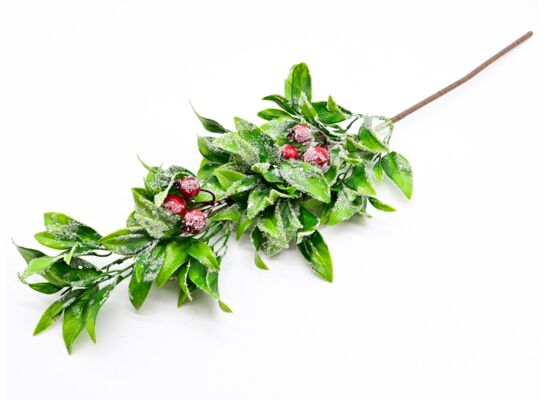 Gałązka ozdobna z oszronioną jarzębiną 60 cm zielono-czerwony