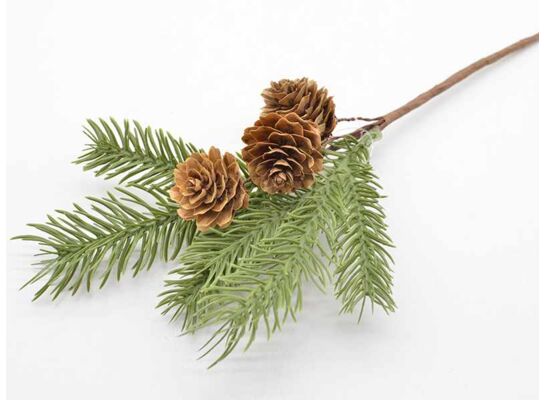 Gałązka ozdobna z szyszkami 25 cm zielono-brązowa