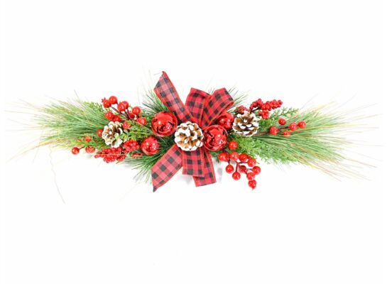 Stroik z kokardą szyszkami i jarzębiną 70 x 11 cm