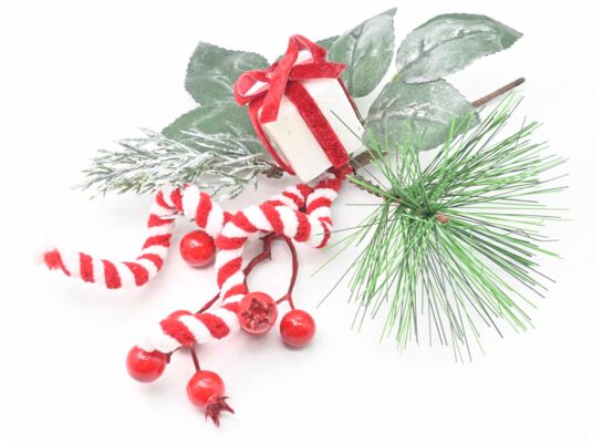 Gałązka ozdobna z jarzębiną i prezentem 23 cm