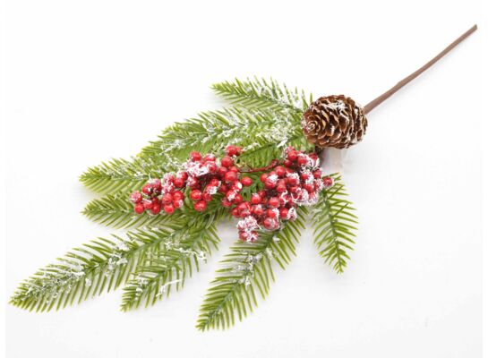 Gałązka ozdobna z szyszką i jarzębiną 40 cm