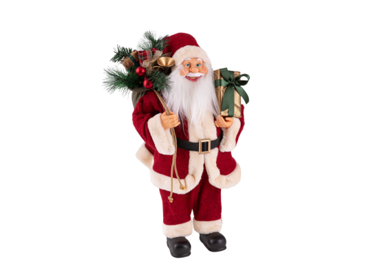 Figura tekstylna Święty Mikołaj z prezentem 60 cm