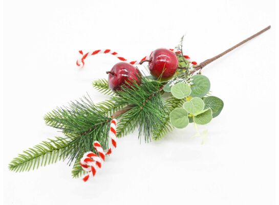 Gałązka ozdobna z jabłkami 51 cm zielono-czerwony