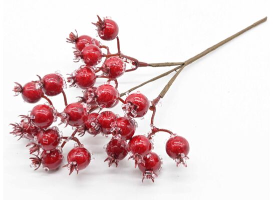 Gałązka ozdobna oszroniona jarzębina 26 cm czerwony