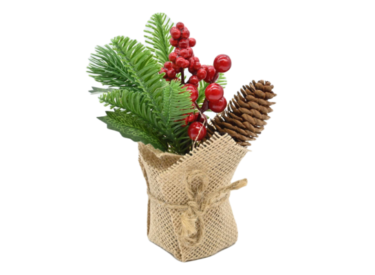 Stroik w doniczce z jarzębiną i szyszką 22 cm