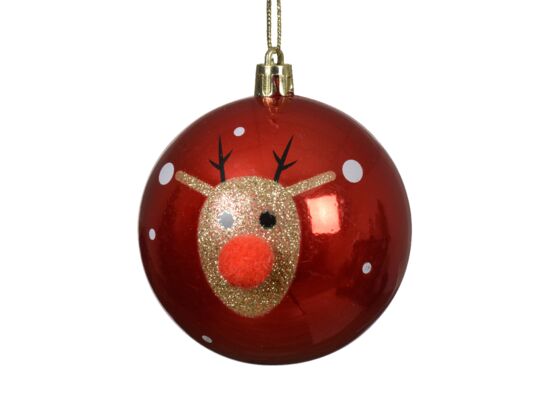 Bombka plastikowa z reniferem 8 cm czerwony