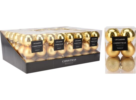Bombka plastikowa 6 cm 12 sztuk mix złoty