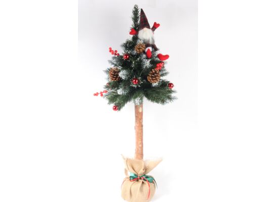 Choinka dekorowana na pniu z czerwonym skrzatem 100 cm