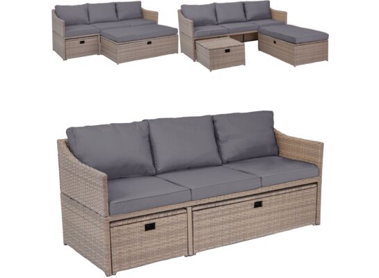 Sofa ogrodowa modułowa 2 podnóżki brązowo-szary