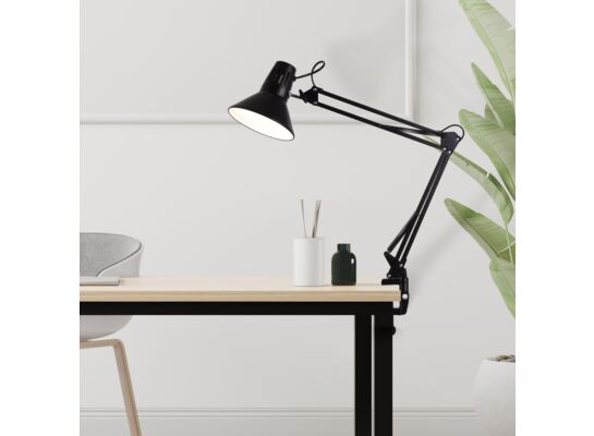 Lampa biurkowa kreślarska z uchwytem mocującym Worker E27 czarna