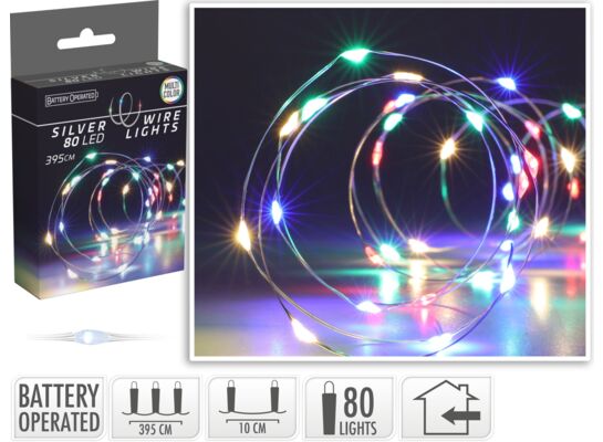 Drut srebrny 80 LED 395 cm multikolor