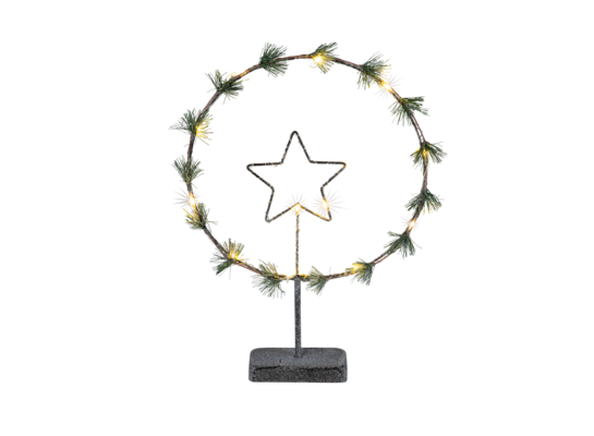 Obręcz stojąca z gwiazdą 20 LED ciepły biały 30 x 45,5 cm srebrna