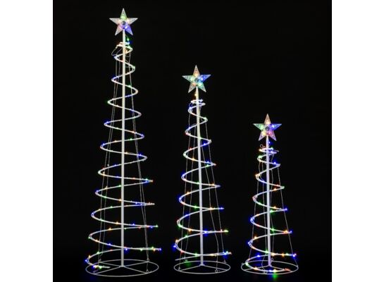 Komplet choinka spiralna zewnętrzna LED Spark multikolor 150 / 120 / 90 cm 3 sztuki
