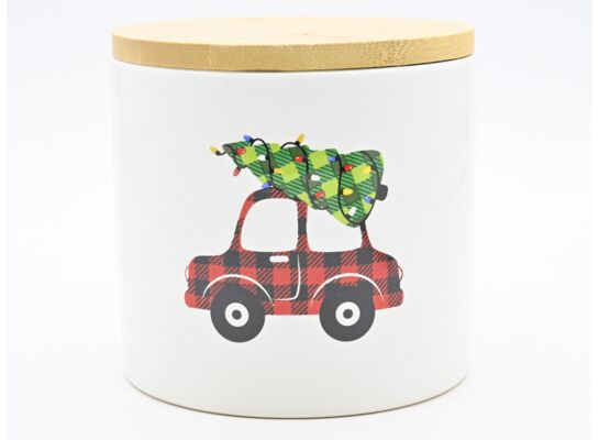 Pojemnik ceramiczny z dekorem samochód 700 ml 10 x 10 x 10 cm biały