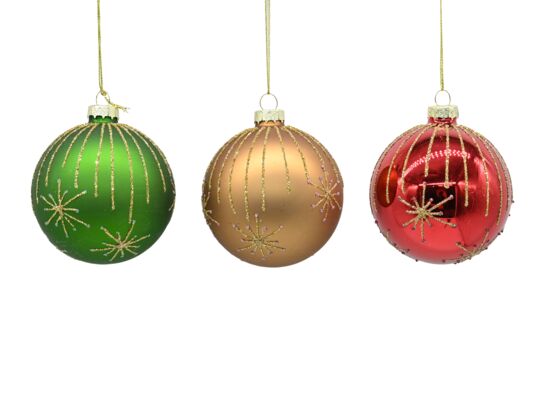 Bombka szklana ze złotym zdobieniem 8 cm zielony / złoty / czerwony