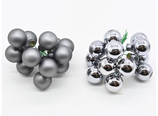 Wiązka bombek szklanych na druciku 2,5 cm 12 sztuk grafitowy / srebrny