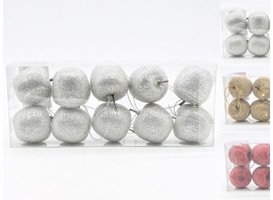 Zawieszka jabłko plastikowa 10 sztuk srebrny / czerwony / złoty