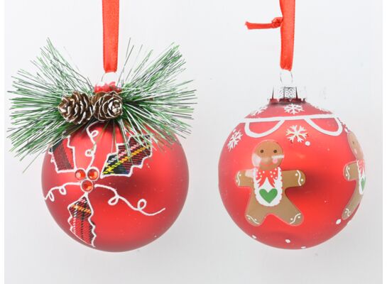 Bombka szklana 8 cm mix wzorów czerwona