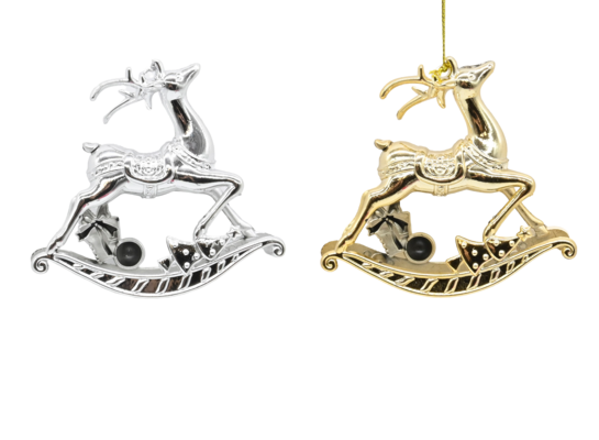 Zawieszka plastikowa renifer 10 cm srebrny / złoty