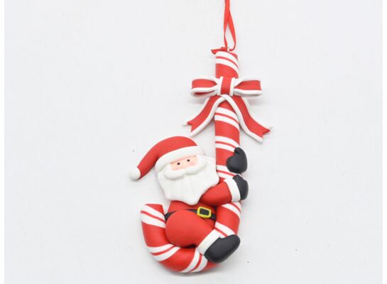 Zawieszka plastikowa laska z Mikołajem 12 x 5 x 1,5 cm