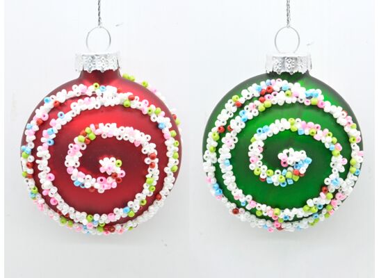 Bombka szklana z koralikami 6 cm czerwony / zielony