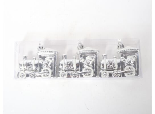 Bombka plastikowa lokomotywa 6 cm 3 sztuki srebrny