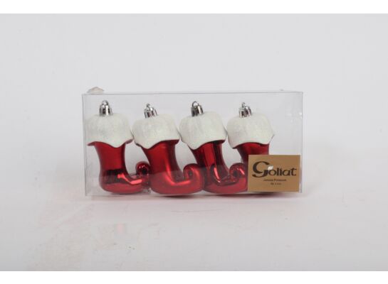 Bombka plastikowa skarpeta 8 cm 4 sztuki czerwony