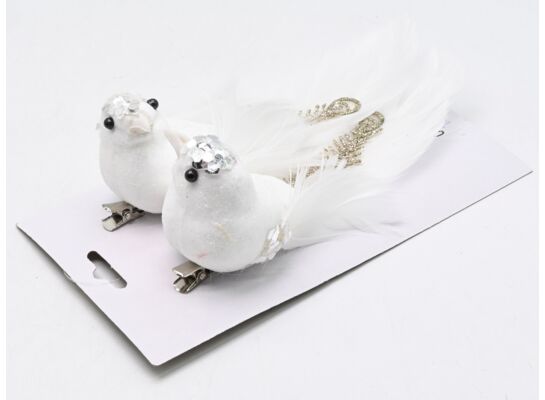 Ptaszek na klipsie 16 x 3,8 x 5 cm 2 sztuki biały