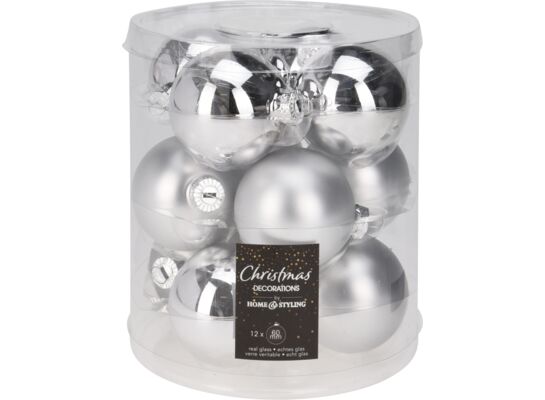 Bombka szklana 6 cm 12 sztuk srebrny