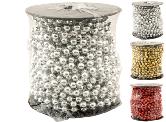 Girlanda koralikowa 7,5 mm x 8 m czerwony / złoty / srebrny