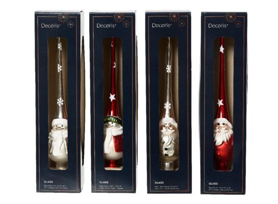 Czubek na choinkę szklany Św. Mikołaj / bałwan 5 x 25 cm mix