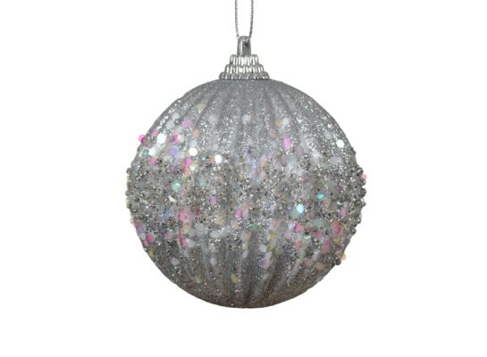 Bombka piankowa dekorowana brokatem 8 cm srebrny