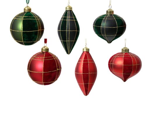 Bombka szklana dekorowana brokatem mix kształtów zielono-złoty / czerwono-złoty