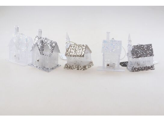 Zawieszka domek dekorowany brokatem 10 cm transparentny