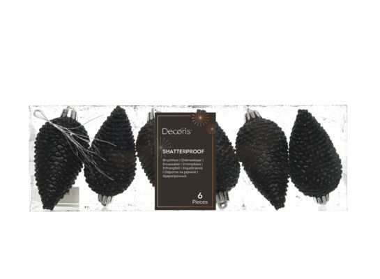 Zawieszka plastikowa szyszka 8 x 4,5 cm 6 sztuk czarny