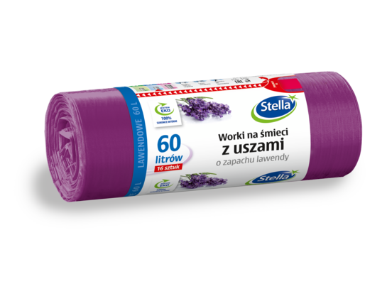 Worki na śmieci z uszami lawenda 60 l 16 sztuki