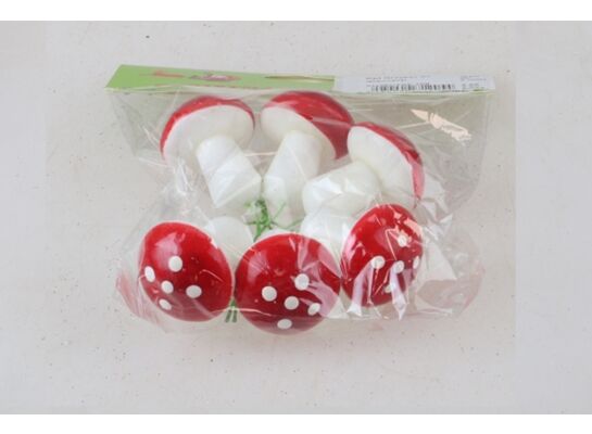 Grzybek dekoracyjny 7 x 10 cm 6 sztuk biało-czerwony