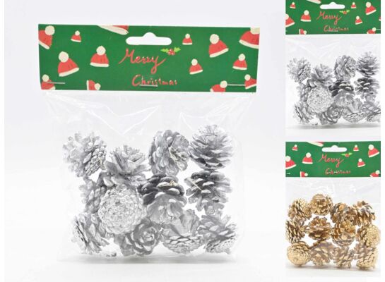 Szyszka dekoracyjna 16 x 15 cm 12 sztuk srebrny / złoty