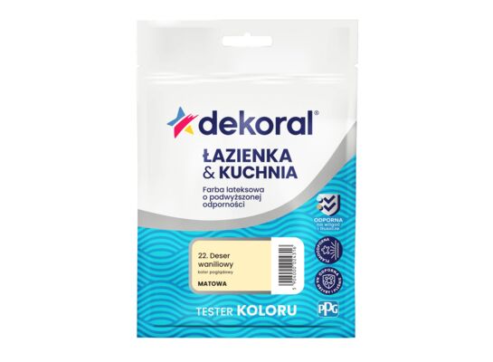 Farba lateksowa o podwyższonej odporności ŁAZIENKA & KUCHNIA TESTER Deser waniliowy 0,03 l Dekoral